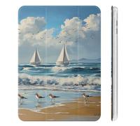 Seaside Sandpiper Seascape Trifold Tablet Cover with Pencil Holder Slim Protective Case Compatible for iPad Mini 4/5/6 Mini6（8.3in）