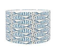 Seaside Sardine Lampshade. Bright Marine Blue & Seafoam White Geometric Fish Print Nautical Design. Cylinder Style Table and Ceiling Lighting Shade (Blue, 40cm Table Lamp Shade)