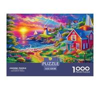 Seaside Scenery 100% Recycled Cardboard Sunset Coastal Village 1000 Piece Jigsaws for Adults Brain Development Classic Games 52x38cm/1000pcs