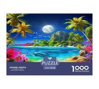 Seaside Scenery 100% Recycled Cardboard Tropical Beach at Moonlit Night 1000Pc Jigsaw Puzzle Adults Fun Activity for Rainy Days 52x38cm/1000pcs