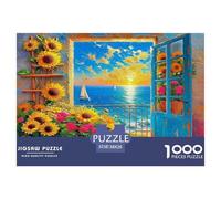 Seaside Scenery 1000 Pc Puzzle Game for Men Women - Sunflowers Beach View Cozy Cheerful Warm The Whole Family Activity Educational Game Challenge38x26cm/1000pcs