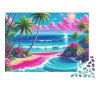 Seaside Scenery 1000 Piece Puzzles Beautiful View Pink Waves Decoration Puzzle Educational Game for Men And Women Challenging Jigsaw Jigsaw Puzzles for Adults 52x38cm/1000pcs