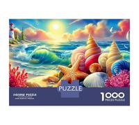 Seaside Scenery 1000 Pieces Eco-friendly Material Seashell Beach Puzzles for Seniors Easy to Assemble Gift for Her Zero-gap Fit 52x38cm/1000pcs
