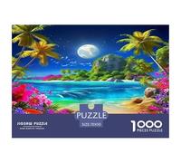 Seaside Scenery Colourful Tropical Beach at Moonlit Night 1000 Pcs Jigsaws Adults Beautifully Illustrated Birthday Present 70x50cm/1000pcs