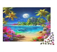 Seaside Scenery Colourful Tropical Beach at Moonlit Night 1000 Pieces Jigsaws Adults Beautiful Decoration Home Activity 52x38cm/1000pcs