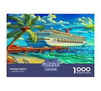 Seaside Scenery Impossible Hard Challenging 1000 Pc Jigsaw Puzzle - Cruise Ship by Beach & Palm Recycled Paper for Home Wall Decor52x38cm/1000pcs