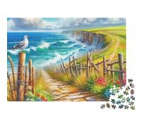 Seaside Scenery Jigsaw Puzzle Boardwalk Coastal View 1000pc Premium Smooth Cardboard Travel Staycation Stress Relief for Adults Couples Family Beginners Enthusiasts 52x38cm/1000pcs