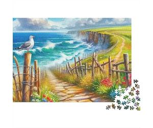 Seaside Scenery Jigsaw Puzzle Boardwalk Coastal View 1000pc Premium Smooth Cardboard Travel Staycation Stress Relief for Adults Couples Family Beginners Enthusiasts 52x38cm/1000pcs