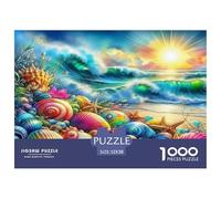 Seaside Scenery Jigsaw Puzzle Shells & Coral in Waves 1000 Piece for Adults Quaint Church Impossible Hard Difficult Challenging 52x38cm/1000pcs