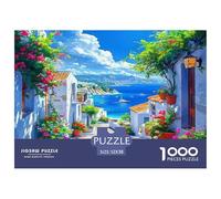 Seaside Scenery Jigsaw Puzzles for Adults: Flower-lined Path to Coastal Town Educational Games for The Whole Family Women 52x38cm/1000pcs