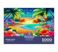 Seaside Scenery Paper Tropical Beach Sunset & Flowers Jigsaw Puzzle Set Mind Stimulating Secret Santa Gift 70x50cm/1000pcs