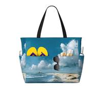 Seaside Scenery Print Large Capacity Beach Travel Bag, Waterproof Beach Tote Bag with Zip and Pocket, Tote Bags for Traveling, Shopping, Pool