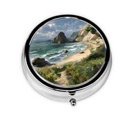Seaside Scenery Print Personalised Portable Pillbox with,Mini Pillbox Compact and Convenient Pill Organiser for Storing and Organising Pills