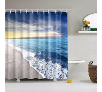 Seaside Scenic Beach Shells Shower Curtains Starfish Conch Blue Board Palm Trees Sunset Nature Scenery Bathroom Curtain Decor 80x180cm Showercurtain