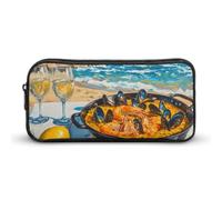 Seaside Seafood Paella with Champagne Simple Pencil Case Big Capacity Pouch Box Travel Makeup Bag
