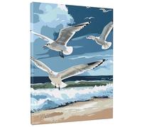 Seaside Seagull Canvas Wall Art, Blue White Coastal Birds Poster, Summer Beach Inspired Wall Decor for Living Room, Bedroom, Bathroom, Unframed 8x12 Inch