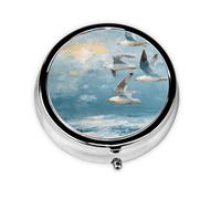 Seaside Seagulls Print Personalised Portable Pillbox with,Mini Pillbox Compact and Convenient Pill Organiser for Storing and Organising Pills