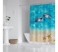 Seaside Shower Curtain 90 x 200 cm Extra Long Shower Curtain Dolphin Bath Curtain with 12 Plastic Hooks, Waterproof, Weighted Hem,Quick Dry,Bathroom Shower Stall Room Home Decor,Gifts for Women YL-147
