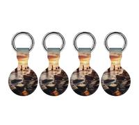 Seaside Skyline Sunset Scenery Keychain Holder Case Compatible with AirTag Waterproof Silicone Shell Protective Case 4PCS