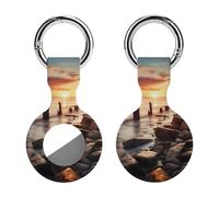 Seaside Skyline Sunset Scenery Keychain Holder Case Compatible with AirTag Waterproof Silicone Shell Protective Case 1PCS