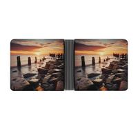 Seaside Skyline Sunset Scenery Wallet PU Leather Bifold Wallet Slim Front Pocket Mini Purse Card Slots Holder for Women Men