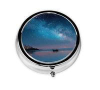 Seaside Starry Sky Print Personalised Portable Pillbox with,Mini Pillbox Compact and Convenient Pill Organiser for Storing and Organising Pills