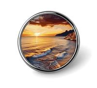 Seaside Sunset Badge Exquisite Round Alloy Brooch Cute Brooch Fashion Name Badge Lightweight Elegant Pin Compact Circular Alloy Lapel Pin for Id Club Event Souvenir Gift