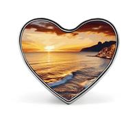 Seaside Sunset Heart Shape Lapel Pin Personalized Pinback Button Badges Retro Punk Button Pin Kawaii Heart Badges for Men Women Clothes Bags Hats & Gift