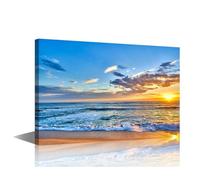 Seaside Sunset over the beaches of Australia Picture Print On Canvas Poster Wall Art for Home Study Student Dormitory Rooms Decor Modern Seascape Artwork Ready to Hang 1 Panel (16" Wx24 H)