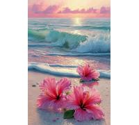 Seaside Sunset Sea Wave Flower 5D Full Drill Diamond Art Kit 12x18 in
