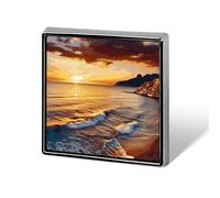 Seaside Sunset Square Lapel Pin for Men Women Personalized Lapel Badge Metal Brooch Printed Aluminum Alloy Memorial Pins for Backpack Clothing Decoration Business