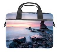 Seaside Sunset Stone Laptop Case Bag Sleeve Portable Crossbody Messenger Briefcase w/Strap Handle, 13 14 inch