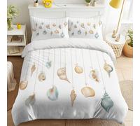 Seaside Super King Duvet Cover Set, Hanging Assorted Shell Conch Bedding Set, Soft Zipper Quilt Cover 260 x 220 cm and Pillowcase 50 x 75 cm for Adults Kids Bedroom, White