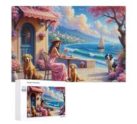 Seaside Tea Time with Puppies Jigsaw Puzzle, 1000 PCS, Indoor Activity for The Home, A Relaxing Challenge for Adult Puzzle Enthusiasts