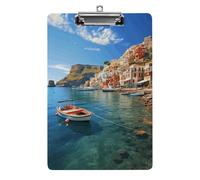 Seaside Town Clipboard, A4 Acrylic Clipboard with Hanging Hole, Ultra-Light Clip Board - Holds 100 Sheets, Shatterproof Document Holder for Office, 12.5" X 8.5"