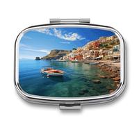 Seaside Town Cute Travel Pill Organizer Compact and Portable Pill Box,Pill Case for Travel Essentials for Pocket Purse