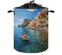 Seaside Town Laundry Basket for Cloakroom Fashionable Rotundity Dirty Clothes Basket Freestanding Collapsible Laundry Hamper Bag for Clothes Storage
