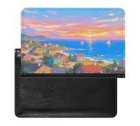 Seaside Town Passport Holder Unique PU Ultra-thin Passport Protective Case Compact Easy to Carry Passports Cover for Women And Men Passports Case