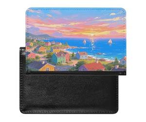 Seaside Town Passport Holder Unique PU Ultra-thin Passport Protective Case Compact Easy to Carry Passports Cover for Women And Men Passports Case