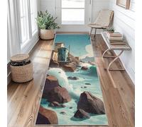 Seaside Town Runner Rug 50 x 150 cm Long Washable, Mediterranean Style Carpet Runners for Hallway Non Slip, Kitchen Entryway Hall Bedroom Decor, Soft Low Pile rU&P20