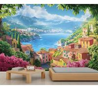 Seaside Town Wallpaper - Peel and Stick Wallpaper for Living Room, Spring Florals Bedroom Wall Paper, Self Adhesive Large Wall Mural - European Country Style Home Decor