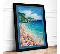 Seaside Umbrellas Coastal Framed Wall Art Print A3 (42×29.7cm) Black, Wall Decor for Living Room, Bedroom, Office & Home, Ready to Hang, Art Gift