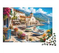 Seaside Village 1000 Piece Jigsaw Puzzle for Adults | 52x38cm Picturesque coastal village scene offers a relaxing challenge and a vibrant escape for puzzle enthusiasts
