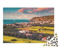 Seaside Village 1000 Piece Jigsaw Puzzle Recyclable Paper Spring View Puzzle for Adults Fun Present & Activity for Home Great Gift Idea for Men 52x38cm/1000pcs