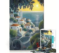 Seaside Village at Sunset in Pointillist Style 1000 Piece Jigsaws for Teenagers Puzzle Reason Skill Toy Mental Relax Exact Cut (50x75cm)