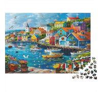 Seaside Village Jigsaw Puzzle 1000 Piece Jigsaw Puzzle Paper for Adults Harbor Scene Puzzle Game for Family Relaxing Gift 52x38cm/1000pcs