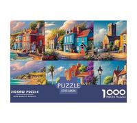 Seaside Village Jigsaw Puzzles Adult And Children Beautifully Illustrated Rainy Days Fun Activities Birthday Jumbo for Boys And Girls 38x26cm/1000pcs