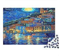 Seaside Village Night Scene 1000 Piece Jigsaw Puzzle Paper for Adults Relaxing Focus Home Decor Gift 38x26cm/1000pcs