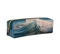 Seaside Water Wave Leather Pencil Case Stationery Bag Pen Holder for Work & Office Zippered Pen Pouch