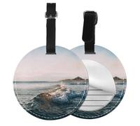Seaside Water Wave Print 1/2pcs Luggage Tags,Round Leather Travel Suitcase Labels with Privacy Name Address Card